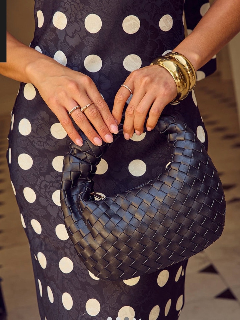 VICI Black Woven Hobo Bag with Top Handle